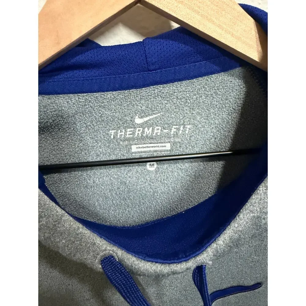 Nike Therma-FIT Gray Blue Raglan Swoosh Hoodie Sweatshirt Mens Size Medium